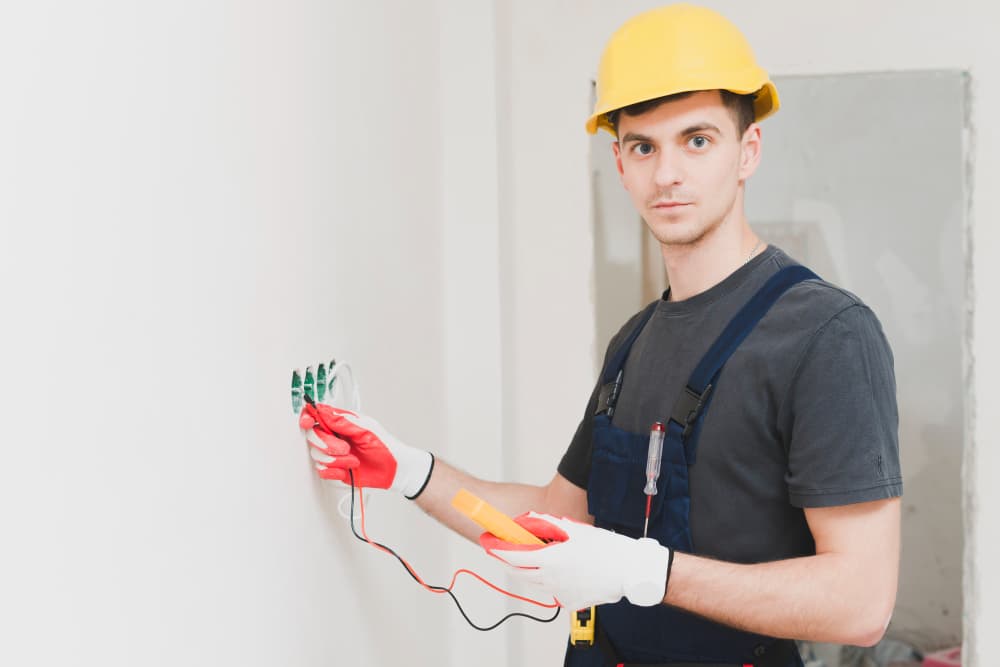 Electrician working on panel equipment